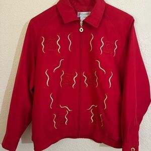 Red Embroidered Bomber Jacket